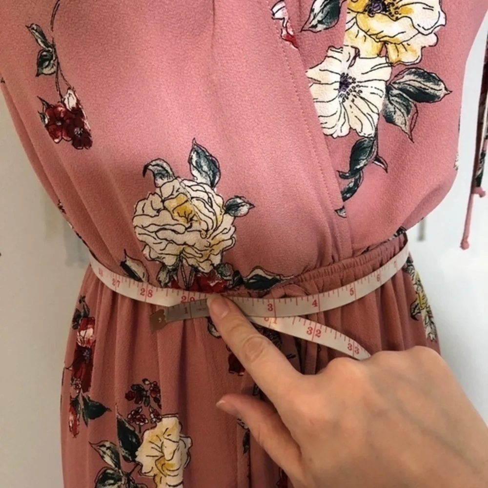 NWT Blush Rose Pink Floral Faux Wrap Midi Dress
